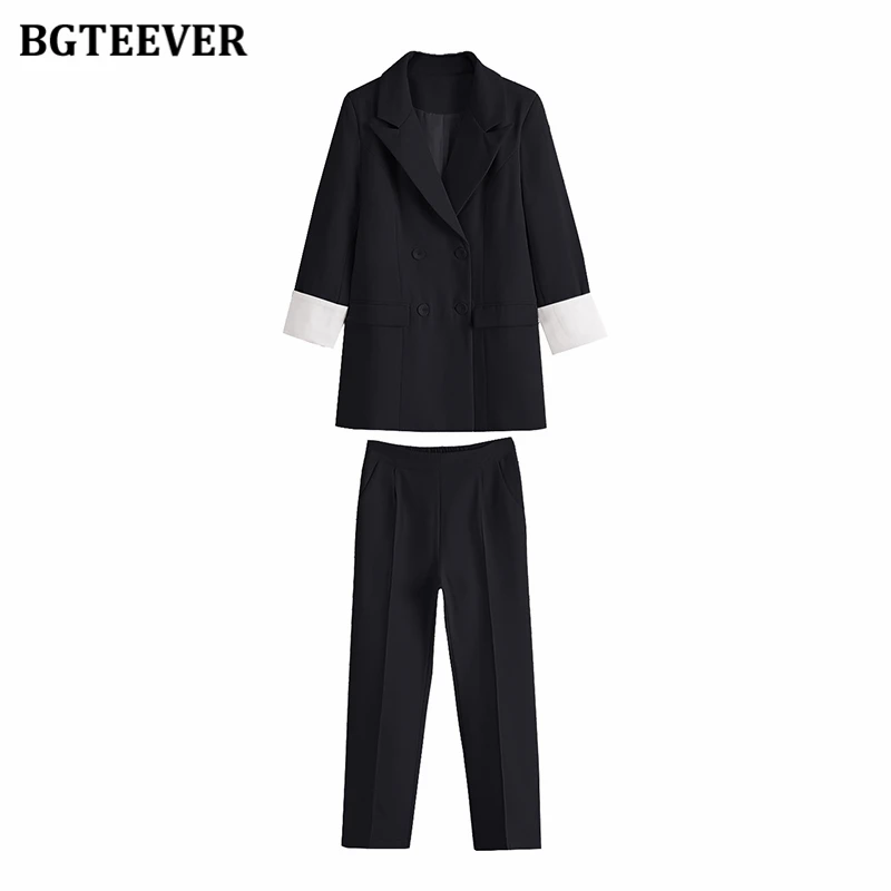 

BGTEEVER Elegant Autumn 2 Pieces Blazer Set Women Pant Suits Double Breasted Blazer & Pencil Pants 2020 Ladies Work Wear Suit