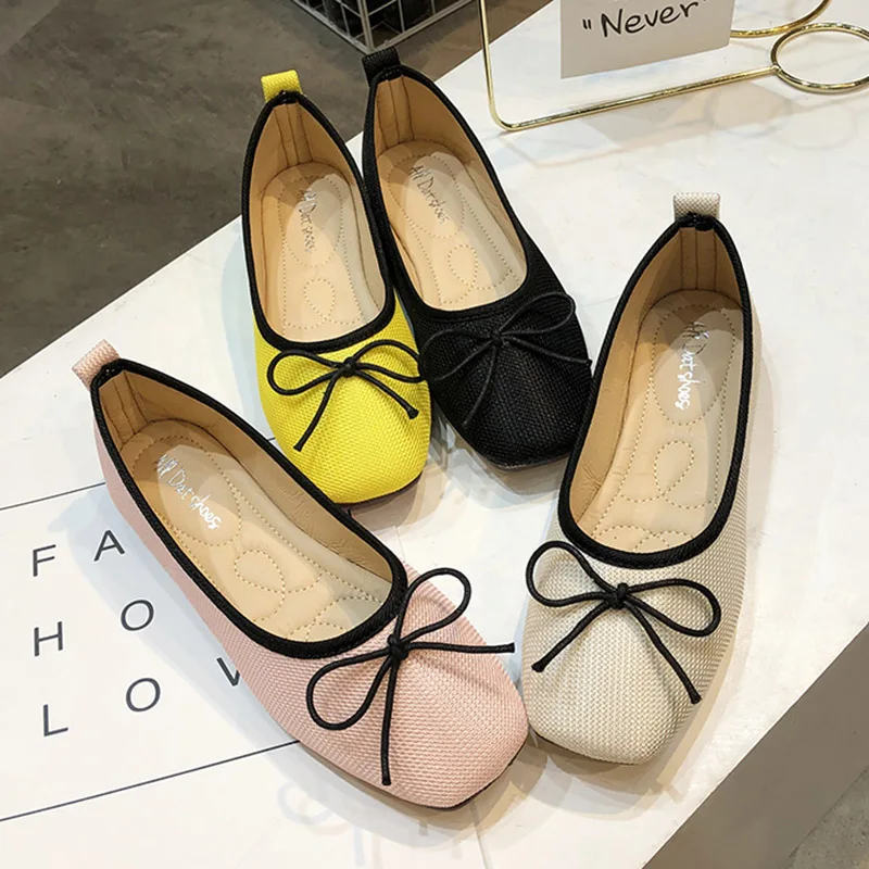 Женские туфли на плоской подошве с бантом бабочкой Сезон весна осень Яркие цвета