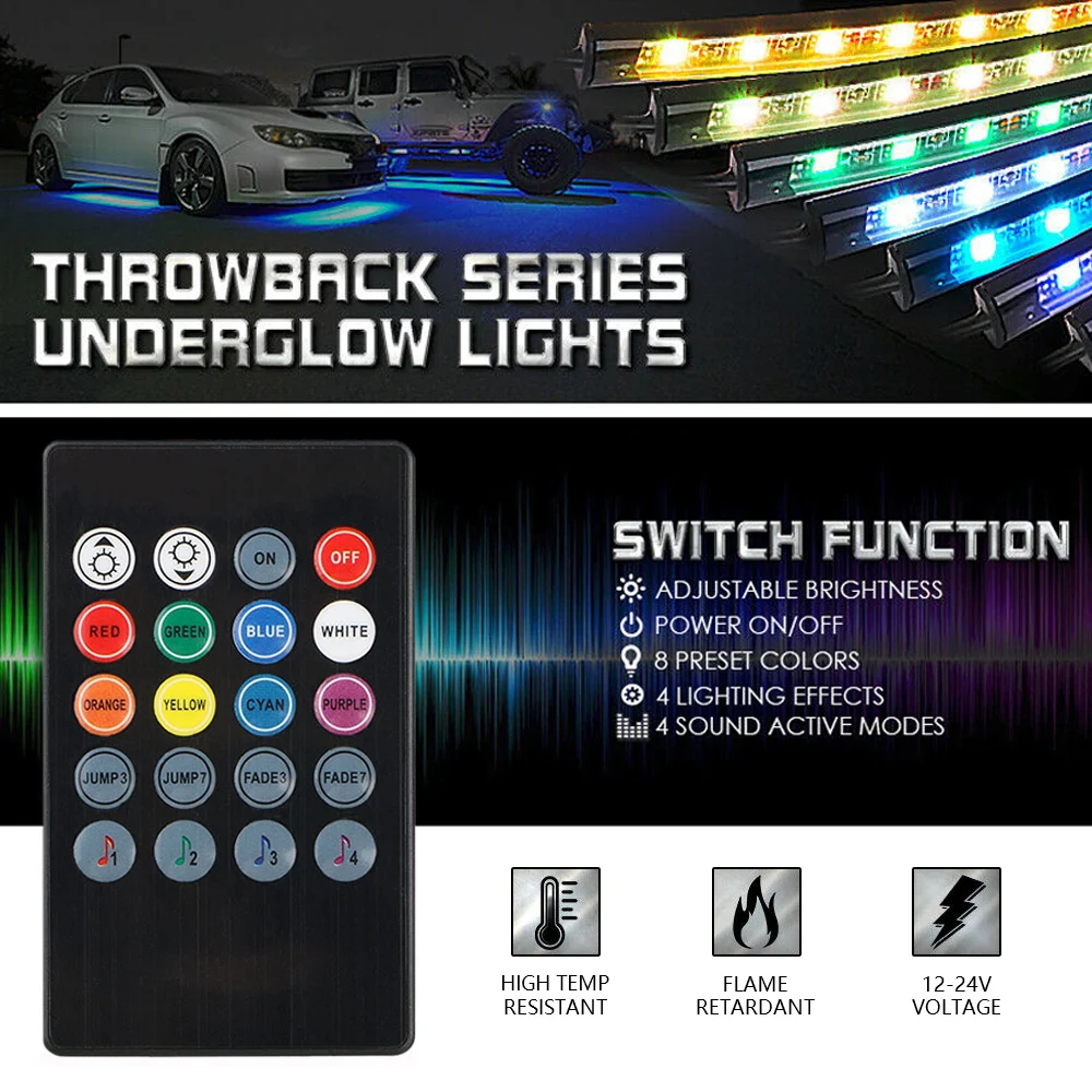 

4pcs RGB 48 LED Strip Under Car Tube Underglow Underbody System Neon Light Kit