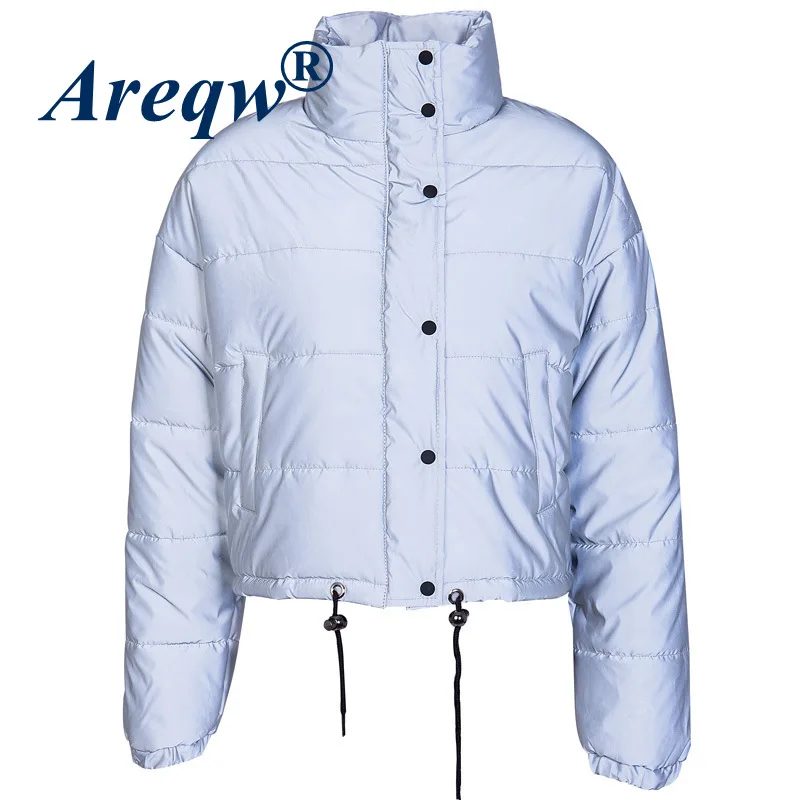 

New Fashion Street Style Reflective Short Padded Jacket Women Ins Reflective Padded Jacket Thick Padded Jacket Women