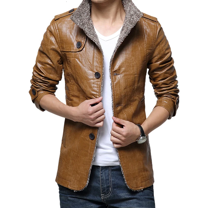 Зимние мужские кожаные куртки 7XL 8XL длинные пальто с воротником-стойкой Мужская ветровка из искусственной кожи