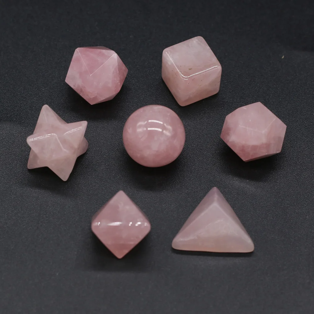 

7PCSWholesale Natural Stone Rose Quartz Geometric Shape Three-dimensional Beads MakingDIY Pendant Necklace Bracelet Jewelry Gift