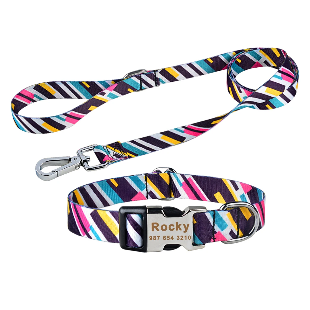 

Нейлоновый поводок с модным принтом, индивидуальная табличка, поводок для собаки, Набор ошейников для щенка, маленький большой, средний, наб...