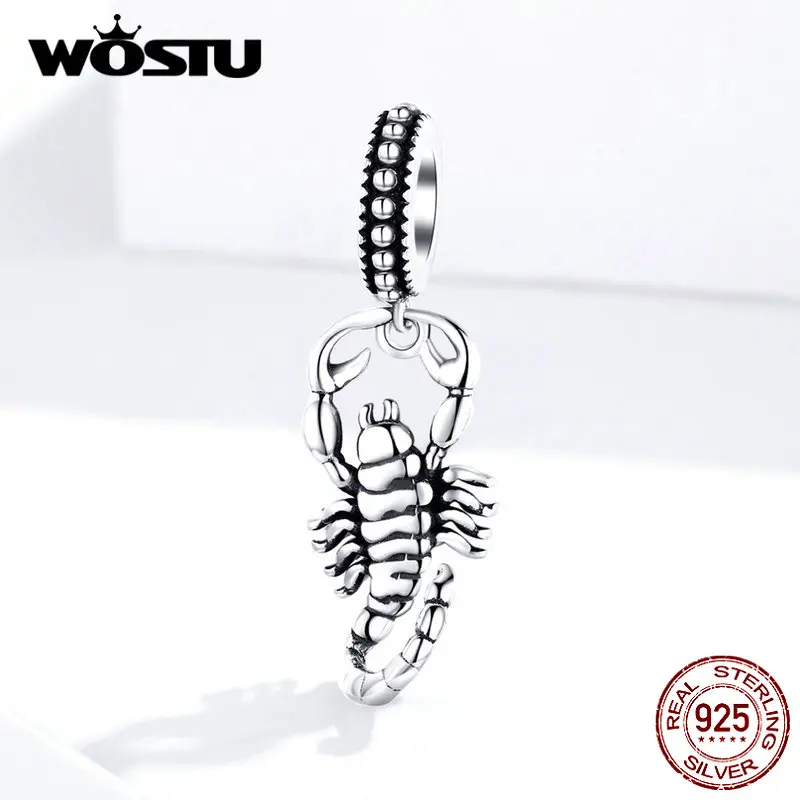 WOSTU, настоящее 925 пробы, Серебряный Скорпион, Висячие Подвески, бусины с созвездием, подходят к оригинальному браслету, подвеске, ювелирному изготовлению, FIC1329