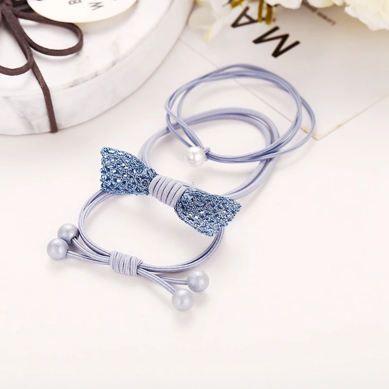 3 шт./компл. женские резинки для волос с бантом искусственные жемчугом синего