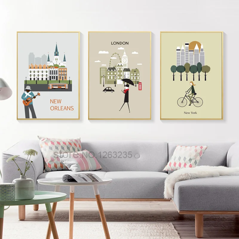 The Morning of City London New York винтажный художественный плакат на холсте Настенная картина