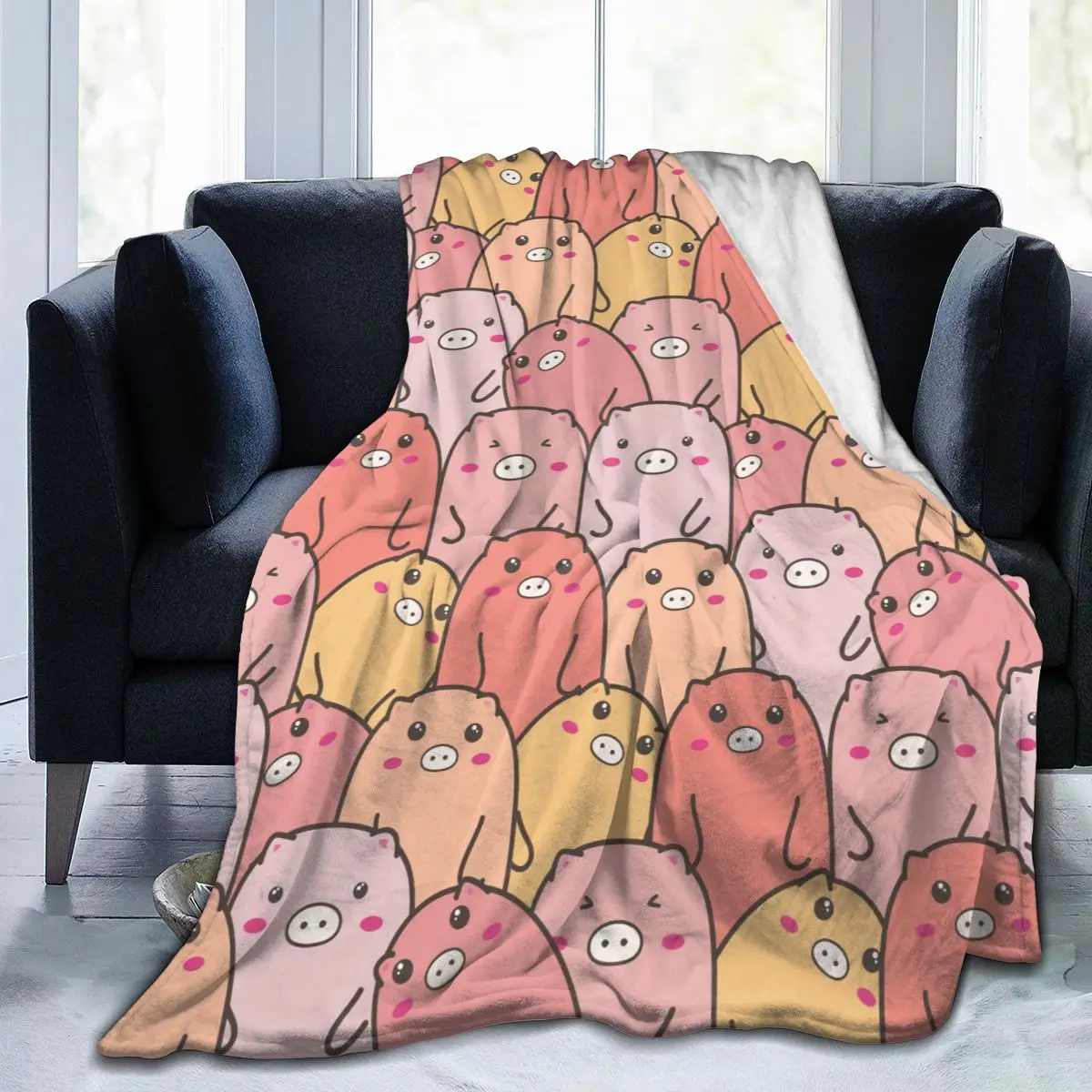 

Soft Warm Flannel Blanket Cute Pig Travel Portable Winter Throw Thin Bed Sofa Blanket