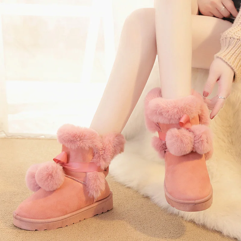 Милые женские ботинки теплые зимние ботильоны зимняя обувь на платформе толстом