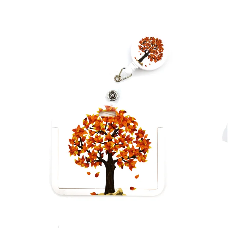 

Autumn Fallen Leaves Cute Card Cover Clip Lanyards Retractable Student Nurse Badge Reel Clip Cartoon ID Cards Badge Holder