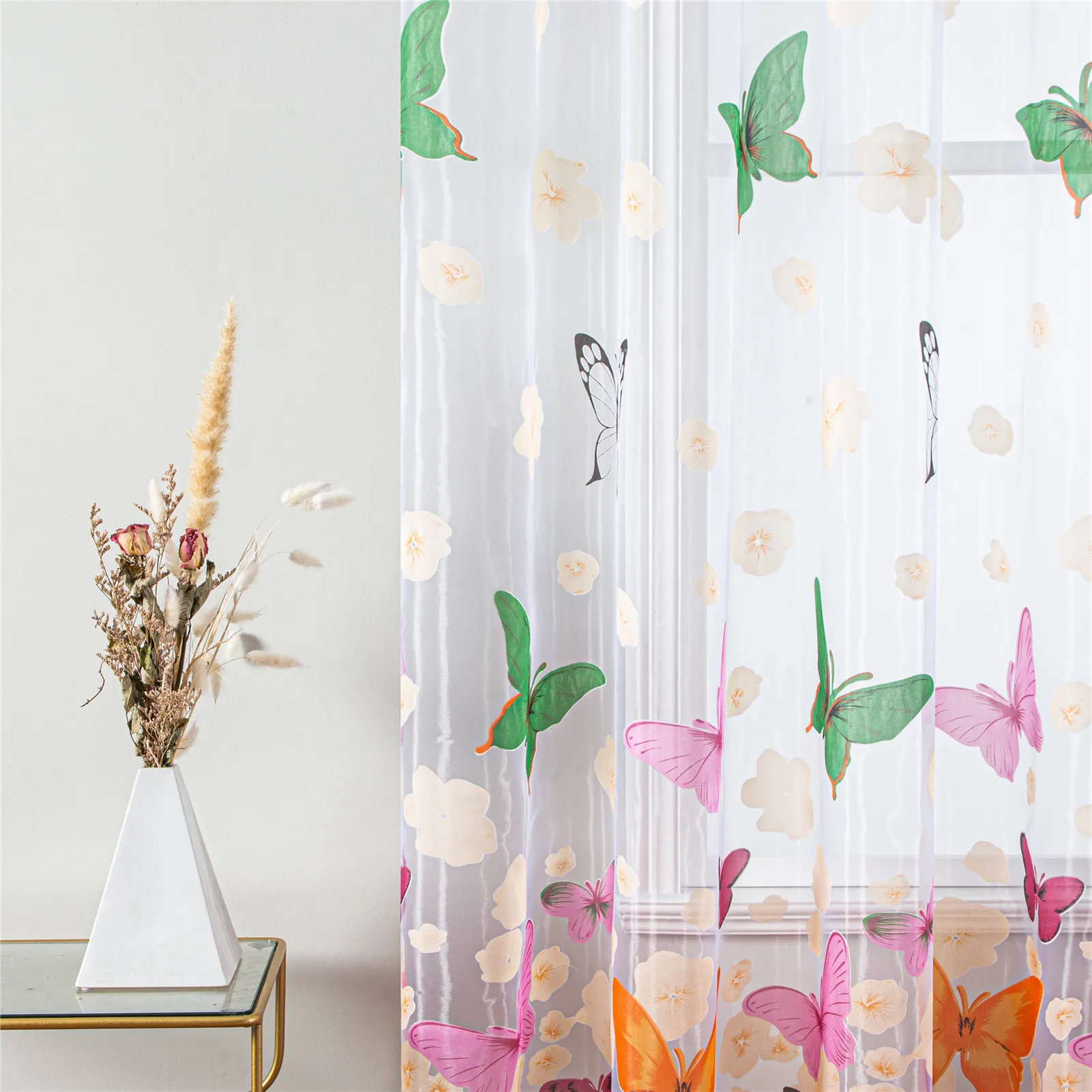 Topfinel Высококачественный полупрозрачный тюль для окна с рисунками бабочка