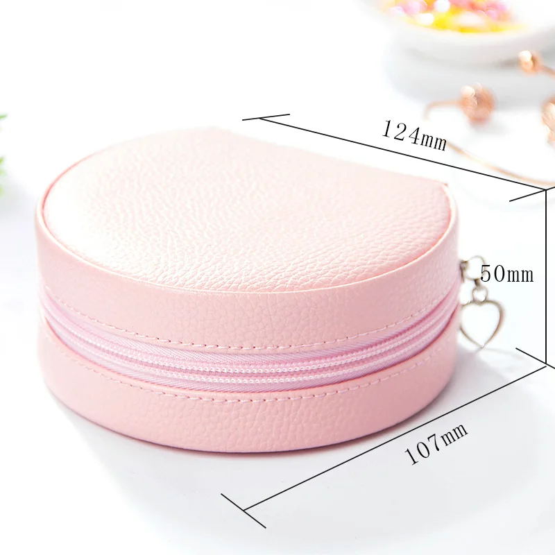 

PU Leather Jewelry Storage Box Portable Travel Fashion Jewelry Storage Box Ring Earring Rack Zipper Female Jewelry Display Box