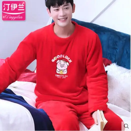 Fashion Brand Luxury Winter Pajamas Men Sleepwear Thick Warm Coral Fleece Mens Pajama Set Male Nightwear Leisure Home Clothing - Цвет: 028