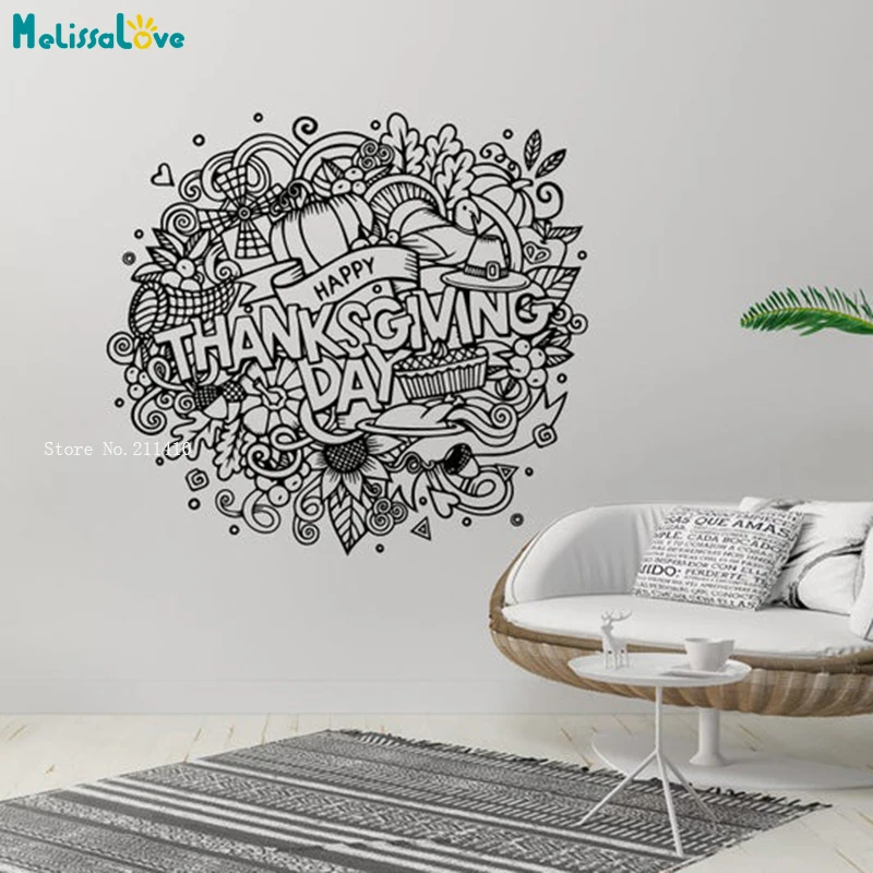 Счастливый День Благодарения Праздник Наклейка на стену виниловый автомобиль Декор DecalArt съемные слова фрески YT5491