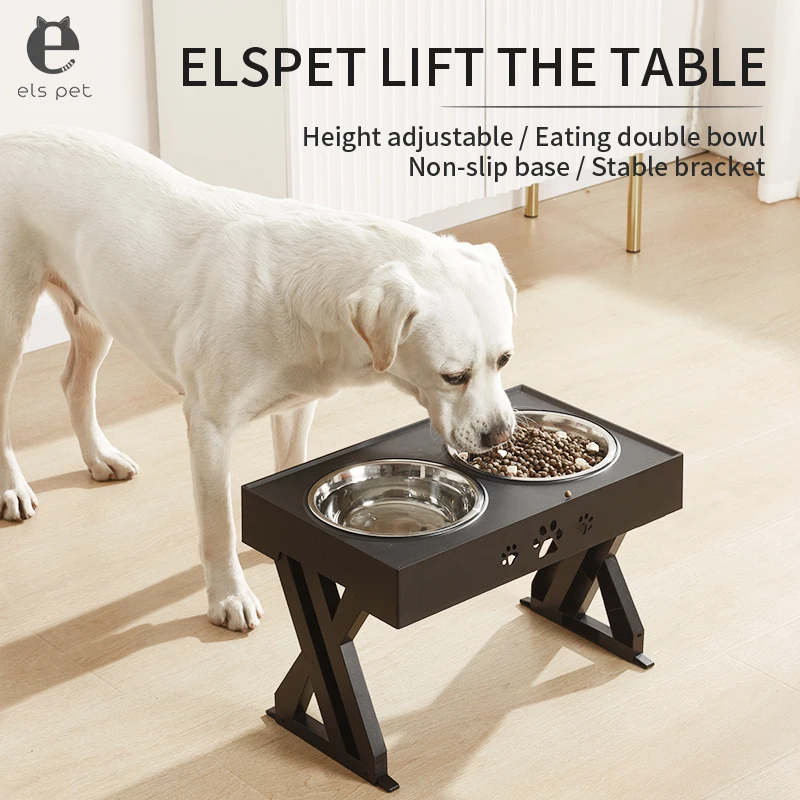 

Dog Bowl Pet Feeder Foldable and Liftable Dog Food Table Stainless Steel Double Bowl Protect Dog Cervical Spine Pet Products