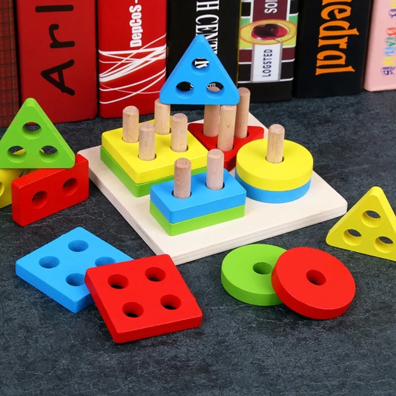 

Wooden Geometric Sorting Board Montessori Kids Educational Toys Baby Toys Educational Colorful Stack Building Puzzle Child Gift