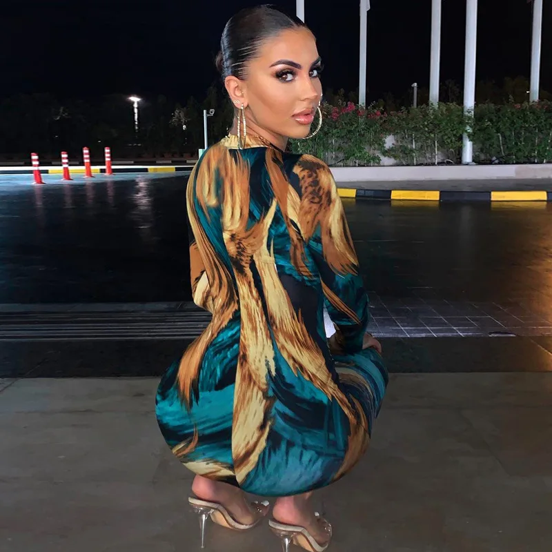 2019 осенне зимнее ретро платье с абстрактным принтом женское сексуальное длинное