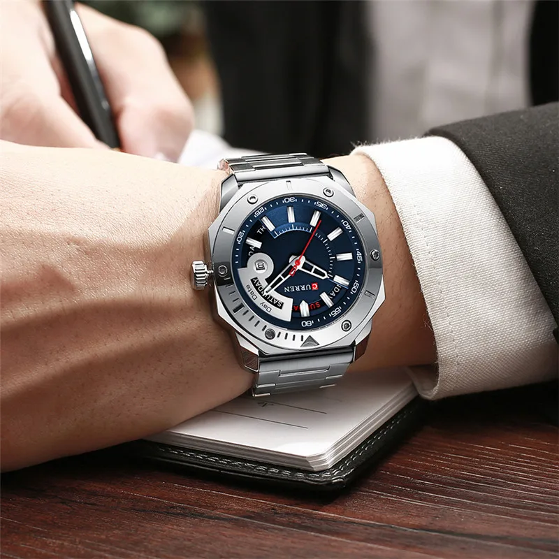 CURREN спортивные мужские часы Топ бренд класса люкс Серебристые синие военные