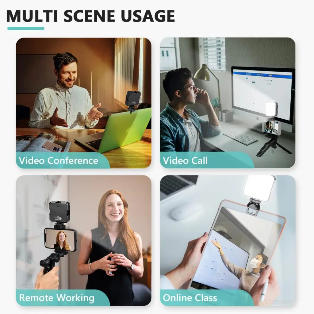 

Vamson Adjustable LED Zoom Lighting Lamp Kit with Tripod for Laptop Tablet Mobile Phone for Videoconferencing Telework VP706A