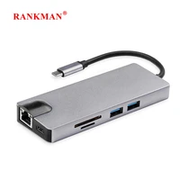 rankman type c to gigabit rj45 lan hdmi compatible vga usb c 3 0 sd tf card reader for macbook samsung s20 dex xiaomi 10 tv ps5