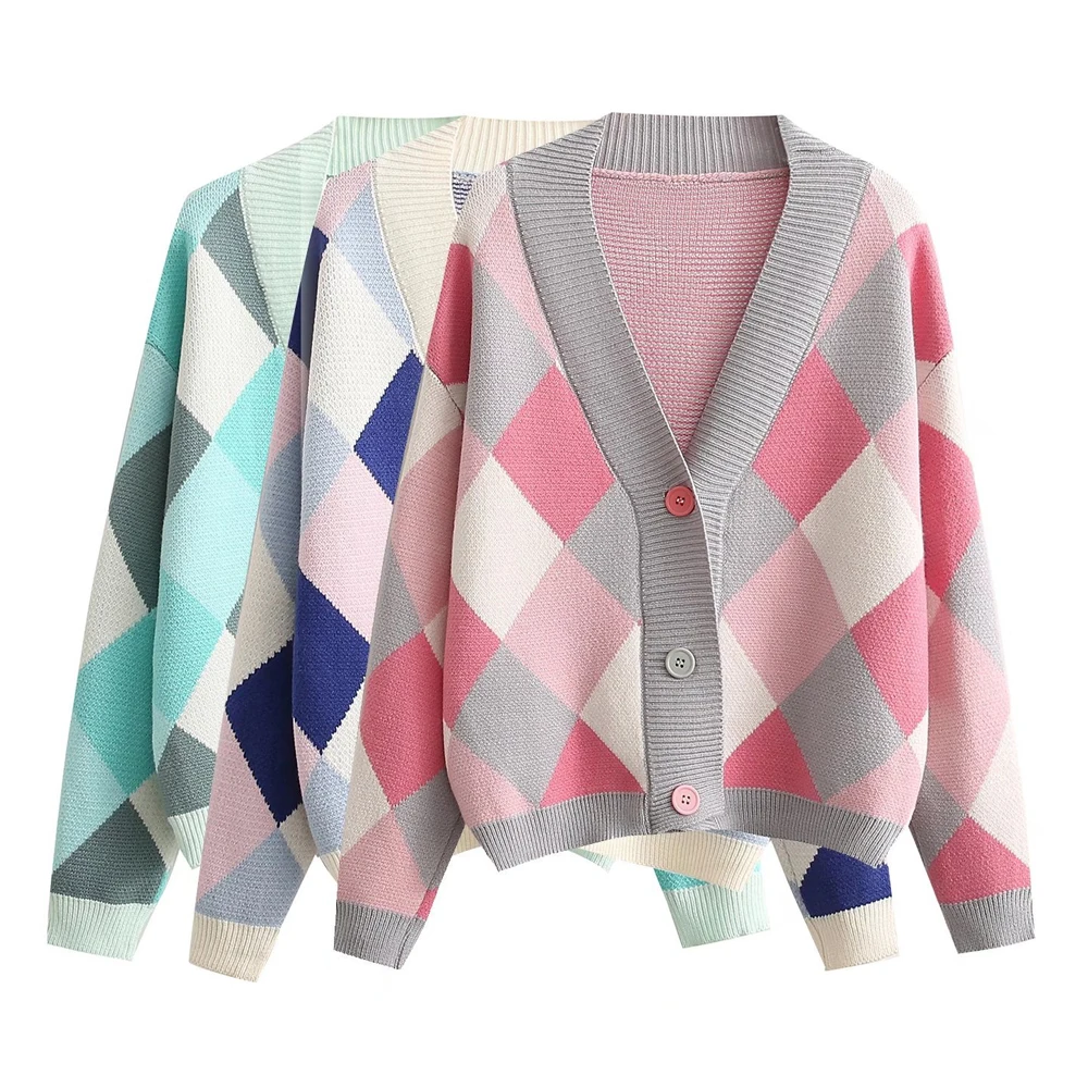 

2021 женские осенние кардиганы с v-образным вырезом, Женские клетчатые свитера с длинным рукавом, женские кардиганы, пальто, верхняя одежда