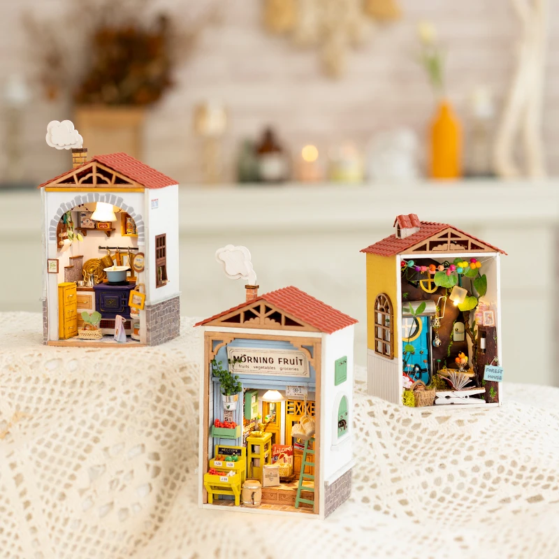 robotime rolife diy wooden doll house mini town dollhouse bookshop miniature house kits borrowed garden toys for children adult free global shipping