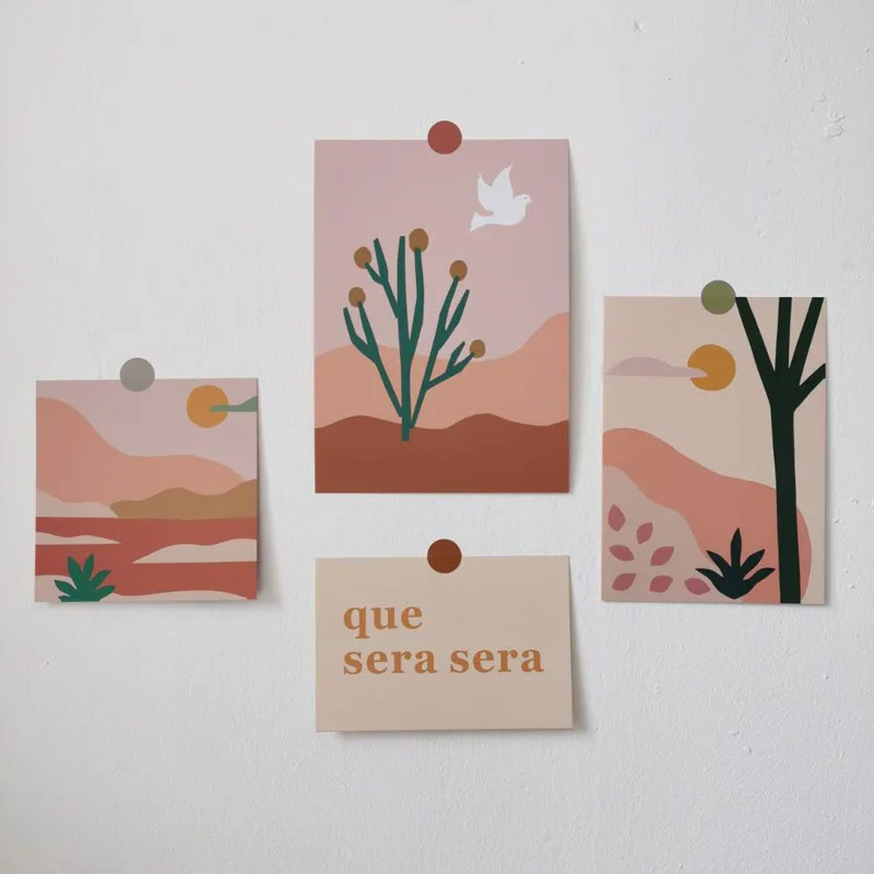 

Ins Style Morandi Color Scenery Postcard Simple Words Wall Sticker Illustration Diy Decoration Card Picture Photographic Props