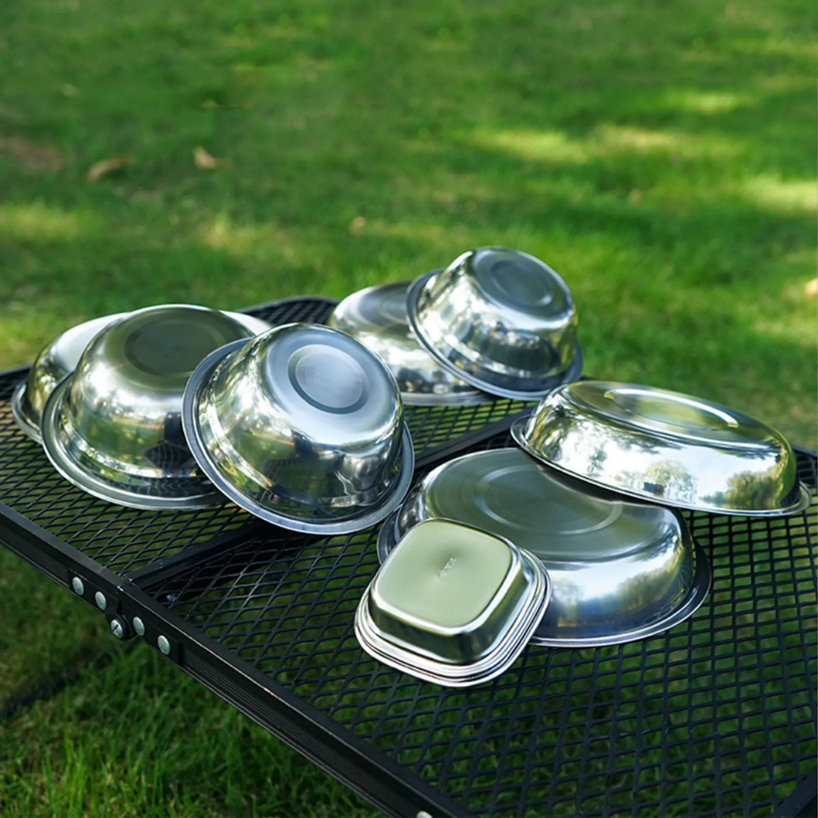

1 Set Of 22Pcs Camping Mess Kit Outdoor Stainless Steel Tableware Plate Bowl With Storage Bag For Outdoor Camping
