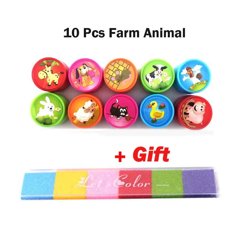 10 Farm Animal x1Ink 1 комплект пластиковый прекрасный смайлик Животное штамп с номером игрушка для DIY Декор альбом для вырезок карточки с буквами бумага подарочная игрушка - Цвет: 10 Farm Animal x1Ink