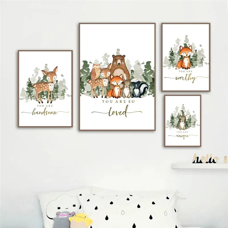 Bear Fox Deer Rabbit Forest Wall Art Canvas Painting Animal Nordic Posters And Prints Pictures For Girl Boy Kids Room Decor | Дом и сад