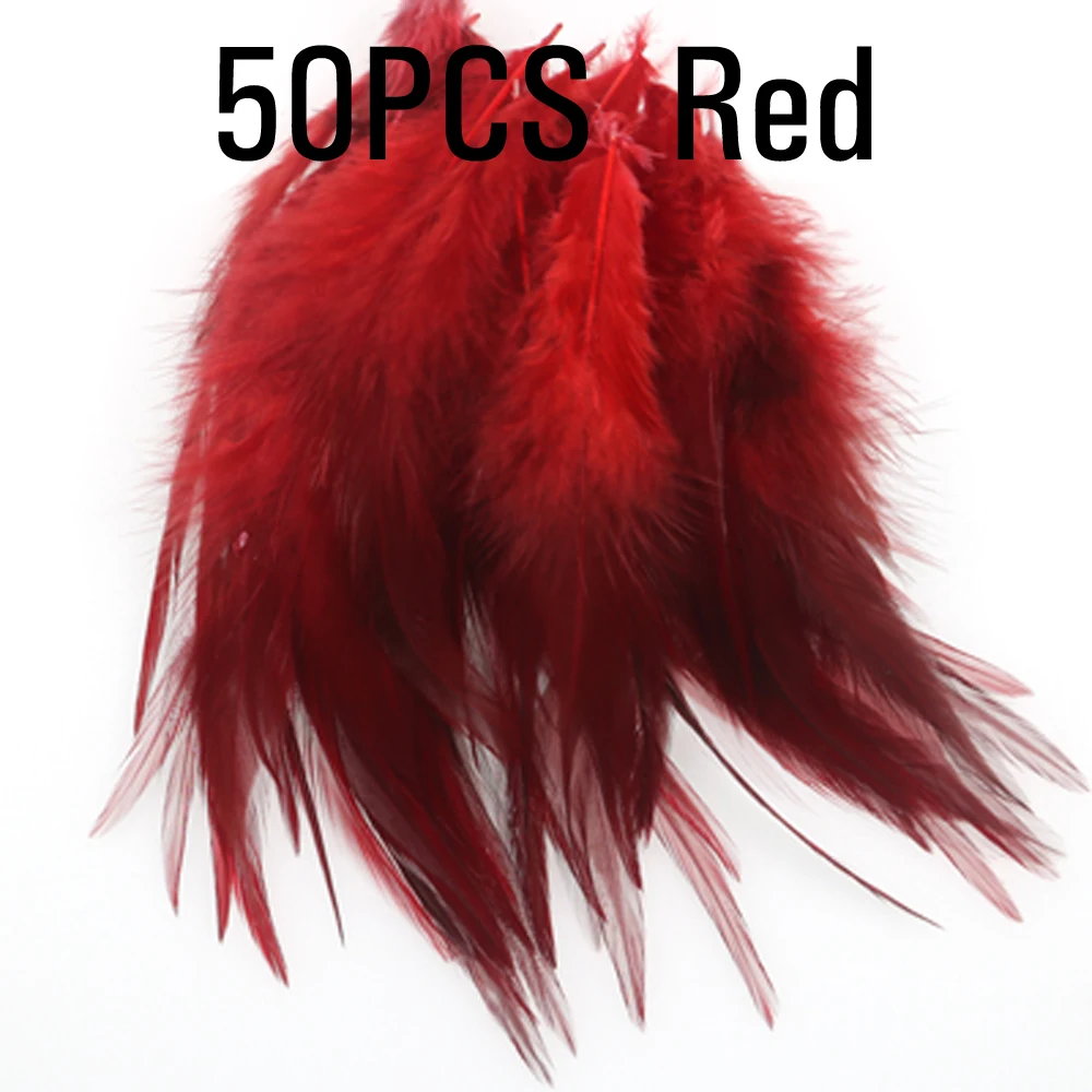 ICERIO 50 шт. мухобойка крюк седло для петуха Hackle петух Schlappen перо форель Steelhead мухи связывающие материалы - Цвет: Red 50pcs