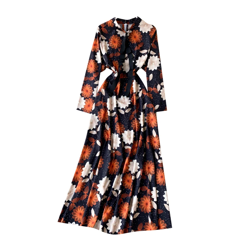 

Vintage Floral Print Dress Women Long Sleeve Casual Shirt Dresses Robe