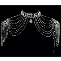 luxury wedding jewelry long crystal necklace chain bridal shoulder strap wedding accessories for women shoulder chains jewelry