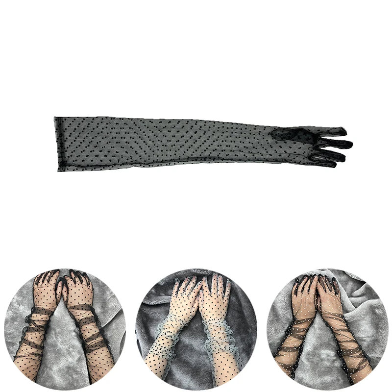 

2021 Summer Polka Dot Sunscreen Mittens for Women Sexy Lace Thin Driving Mittens Vintage Mesh Prom Evening Party Spot Gloves