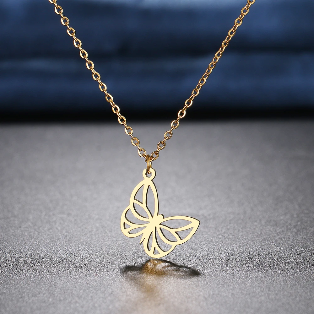 Ожерелья из нержавеющей стали подвеска в виде бабочки цепочка чокер бижутерия