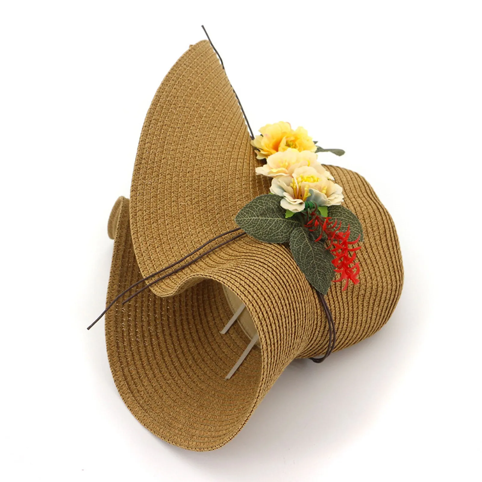 

Women's Beach Hat Sun Visor Hat Sun Protection Shade Cover Hat With Flower Summer Hat Uv Protect Travel Cap Lady Cap Female