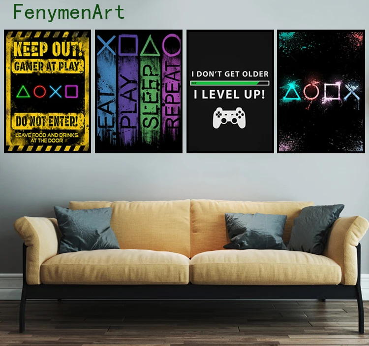 

Playstation Game Canvas Painting Gamepad Joystick Symbols Posters Prints Modern Gamepad Wall Art Pictures Adult Boys Room Decor