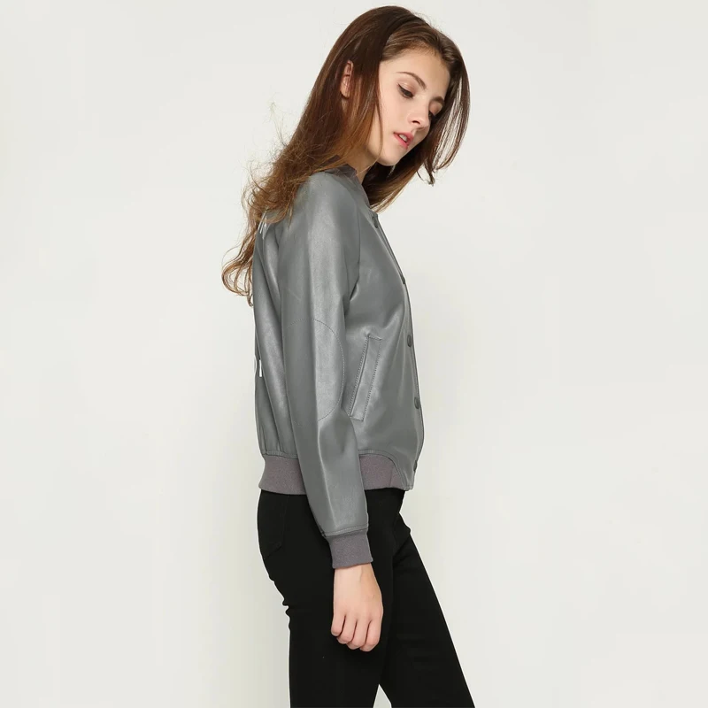 Женская короткая куртка бомбер TMODA291 из искусственной кожи повседневная серая