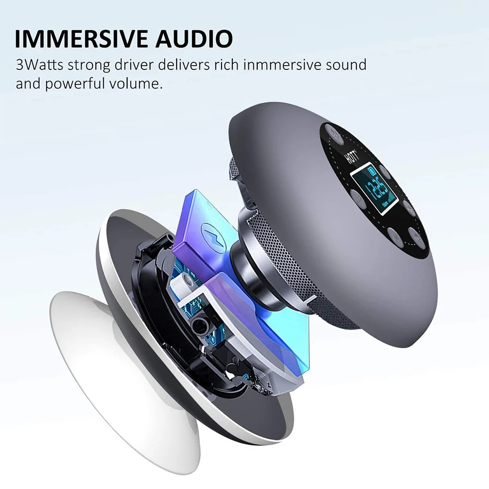Shower Radio Bluetooth Speaker Waterproof Portable Bathroom Shower Speaker With Microphone FM LCD Display images - 6