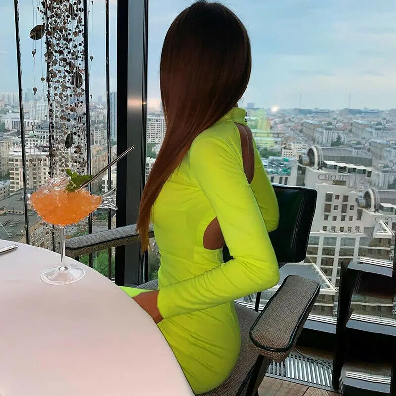 Женское облегающее мини-платье однотонное платье с длинными рукавами вечерние