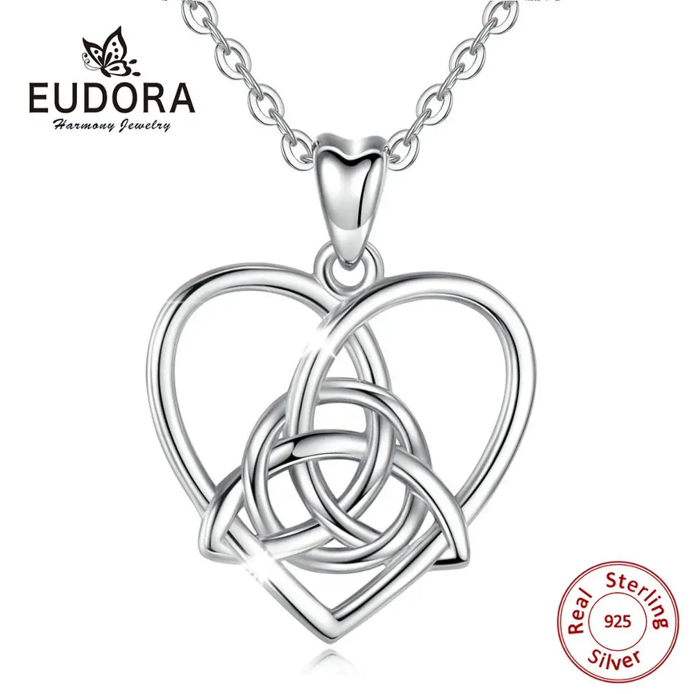 Женская подвеска с узлом Eudora кулон в виде сердца из настоящего серебра 925 пробы