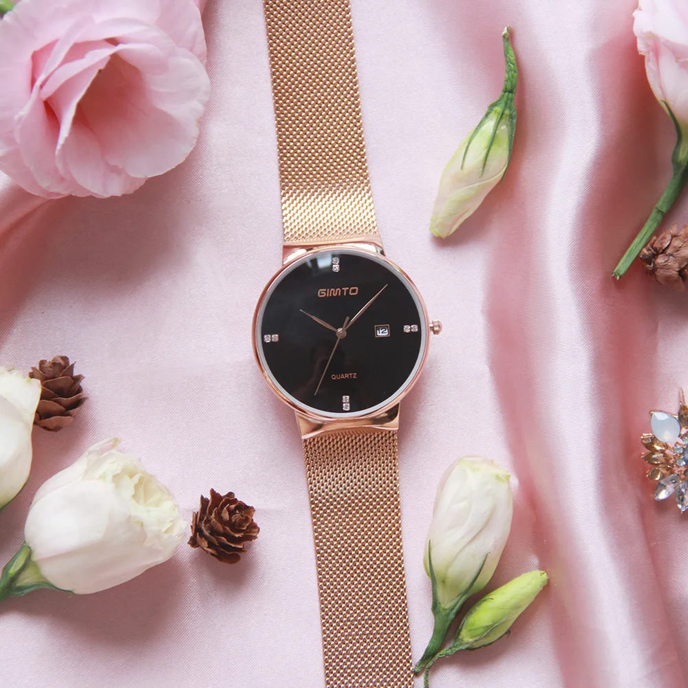 Модные минималистские женские часы простые Стразы календарь Стильные черные