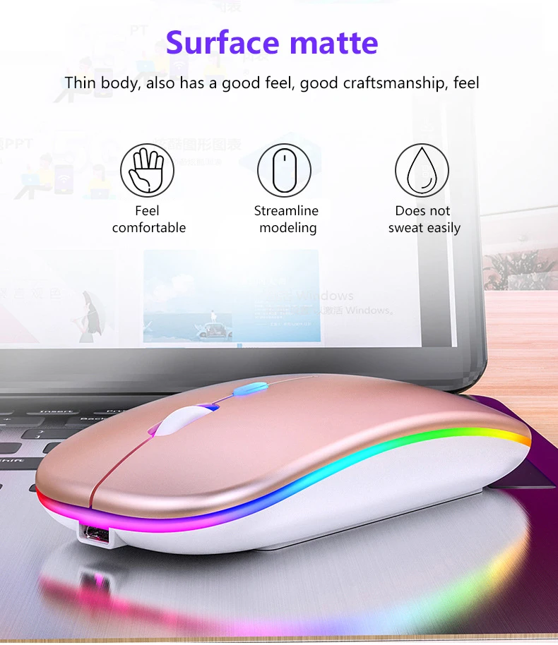 

2.4ghz opto-electronic wireless mouse mouse mute usb rechargeable rgb 1600dpi 4 mouse keys for pc laptop computer