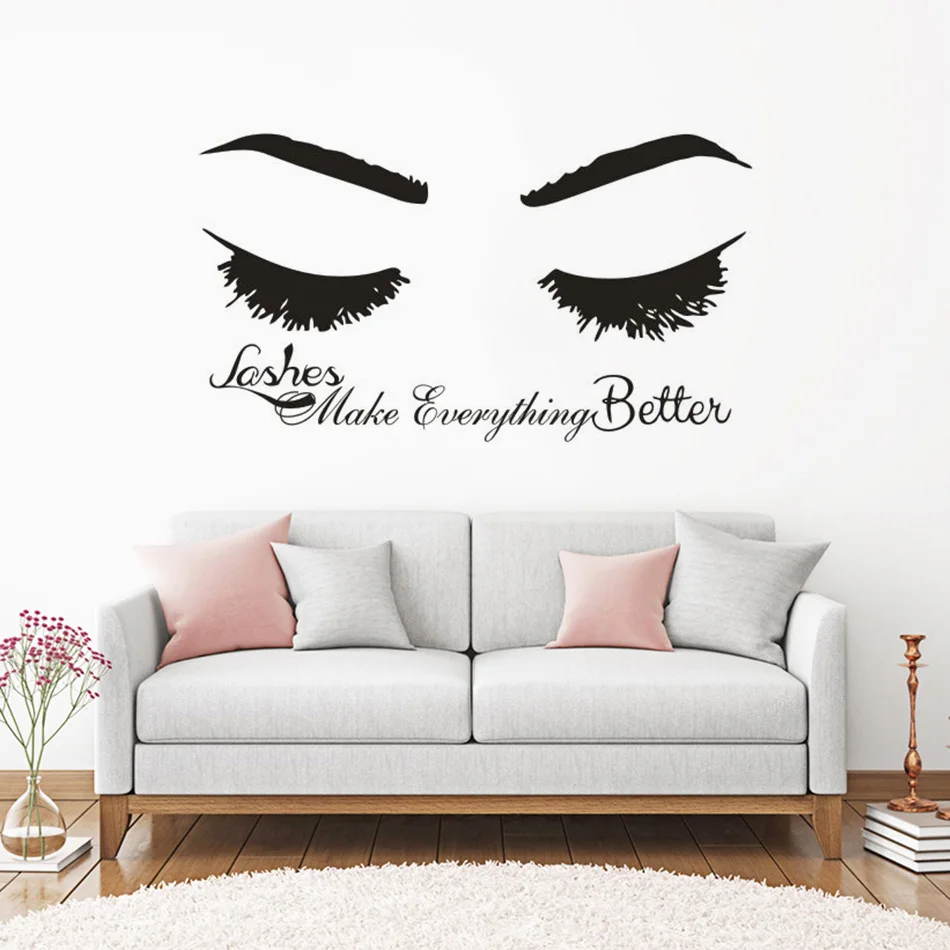 

Vinyl Art Design Long Eyelashes Wall Sticker Make Everything Better Quote Living Room Decoration Fashion Beauty Lashes W788