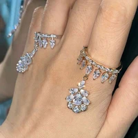 luxury cubic zirconia tassel adjustable opening ring jewelry for women shiny rhinestone crystal finger rings hand accessories