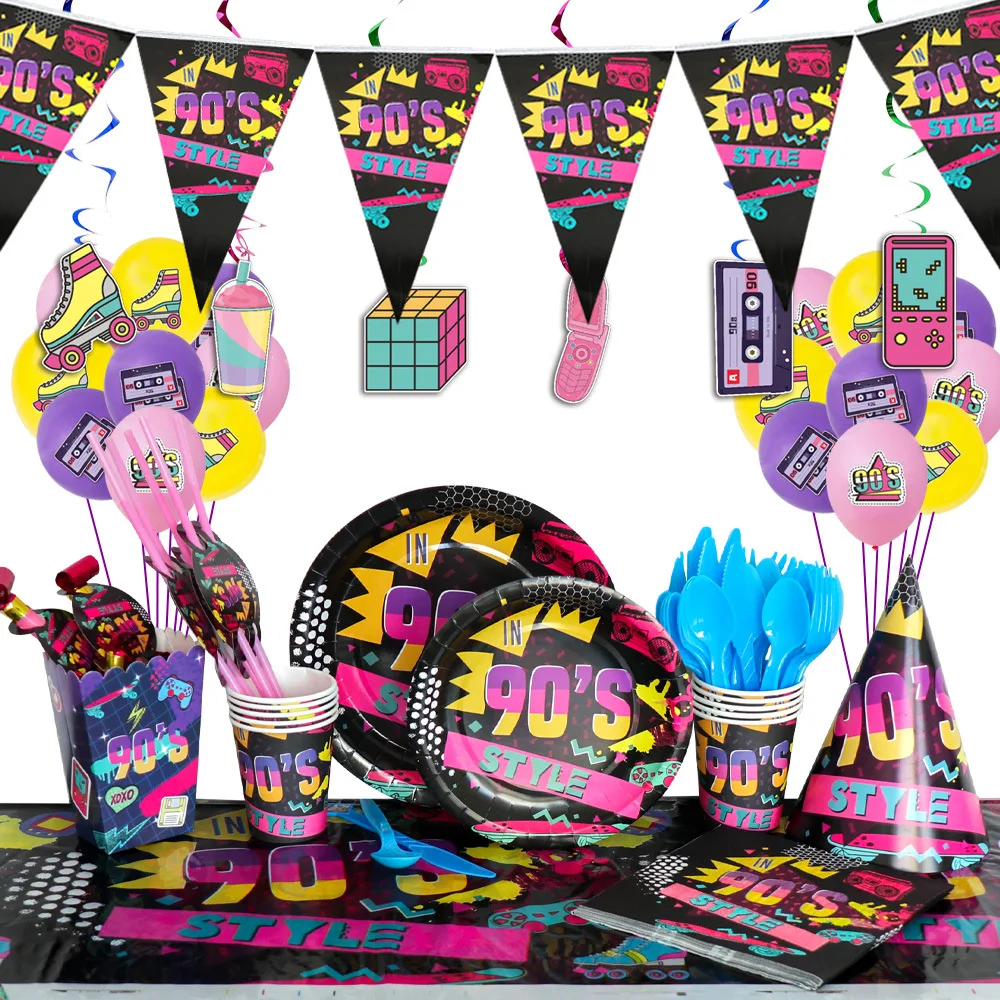 

Back To The 90’S Hip Hop Graffiti Brick Wall Retro Radio Fashion Birthday Party Supplies Plates Cups Napkins Tablecloth Balloons