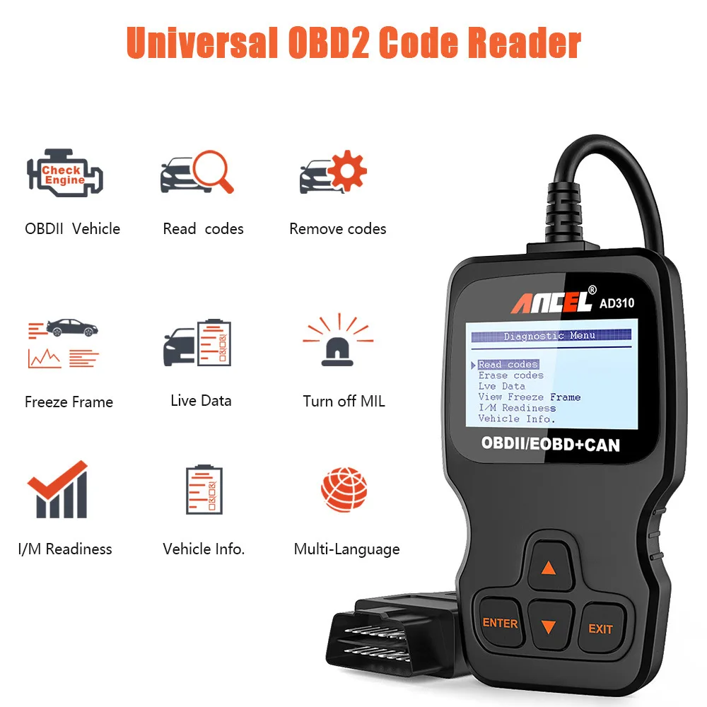 Автомобильный сканер Ancel AD310 OBD2 диагностический инструмент Obdii считыватель кодов