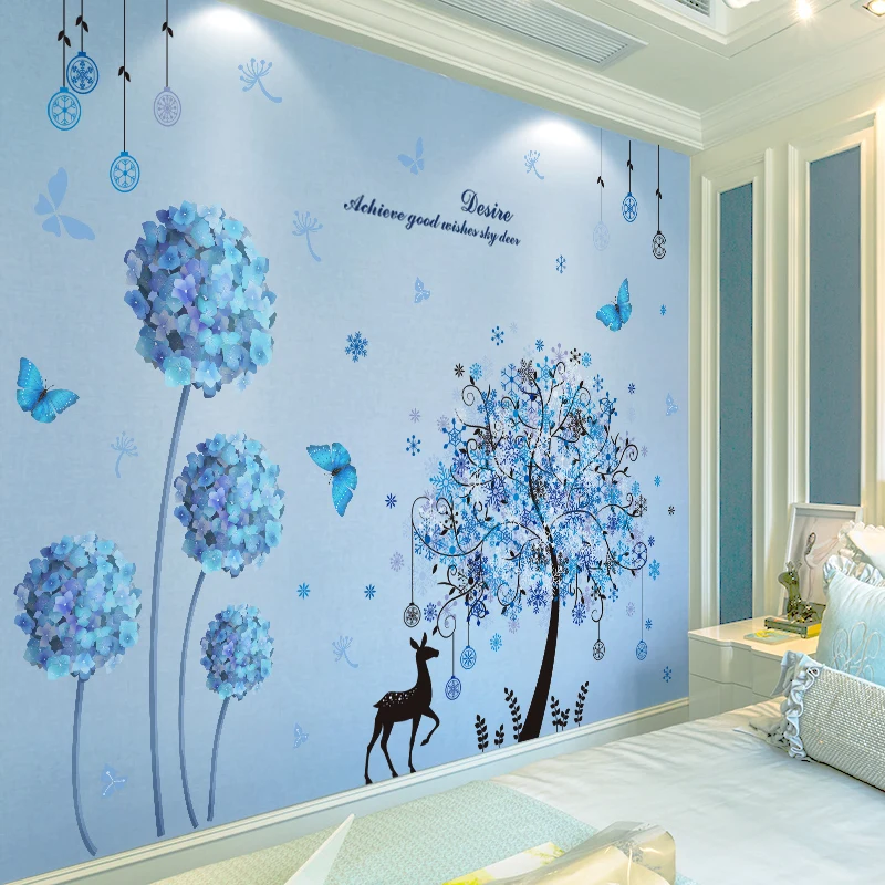 

[shijuekongjian] Deer Animal Tree Wall Stickers DIY Flower Plants Wall Decals for Living Room Kids Bedroom House Decoration