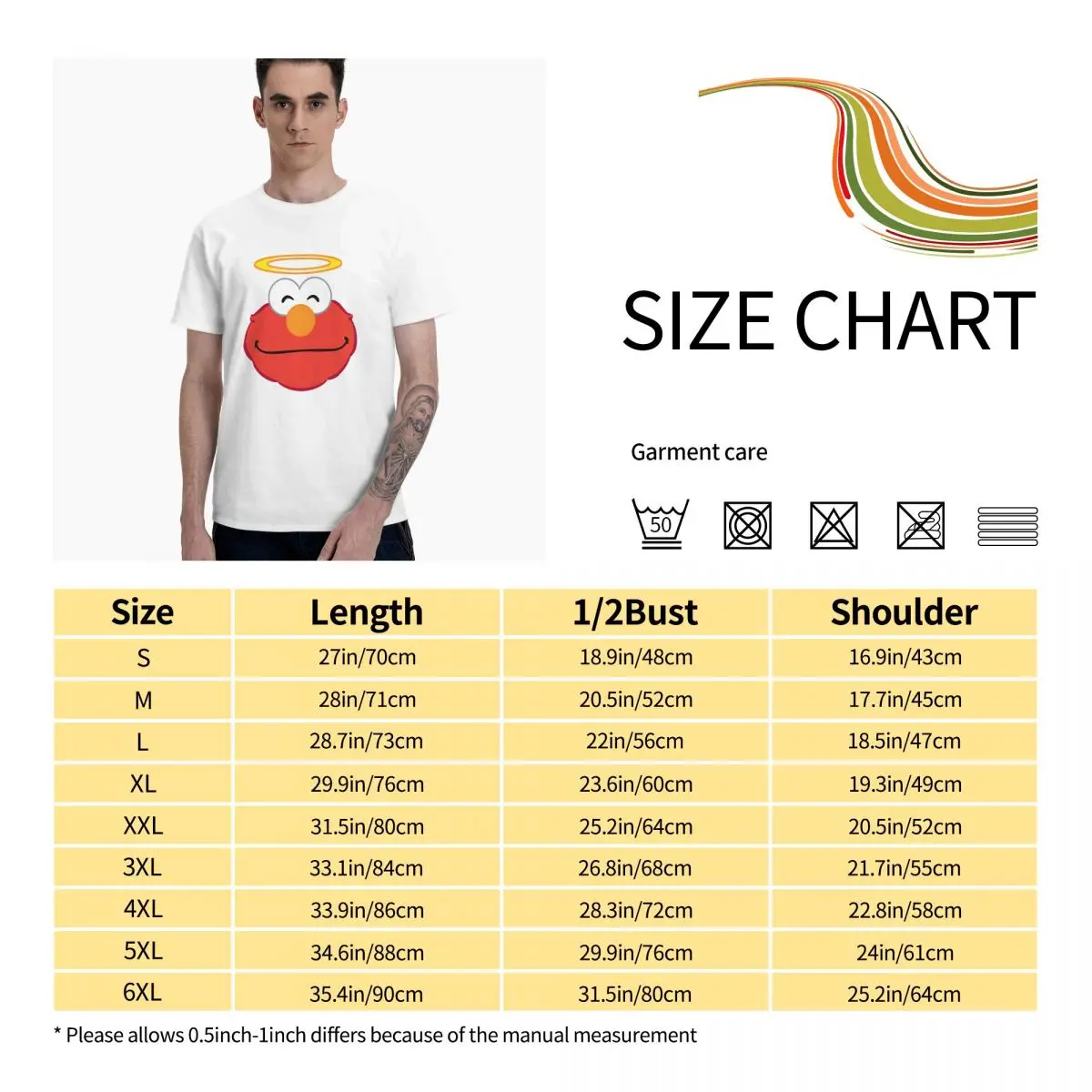 

Elmo Smiling Face With Halo Aesthetic Clothes Men's Basic Short Sleeve T-Shirt Graphic Funny Tops
