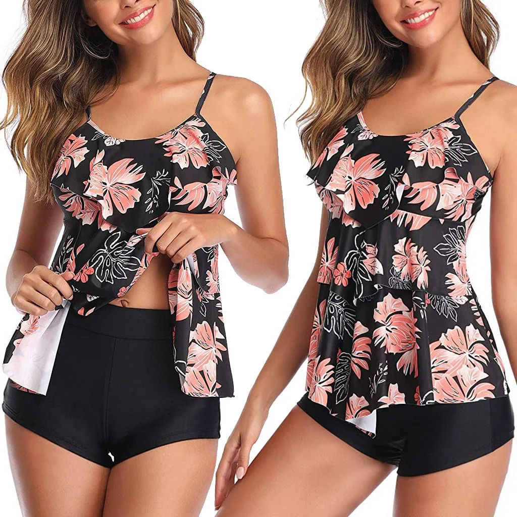 Винтажный купальник-танкини с оборками женские купальники высокой талией бикини