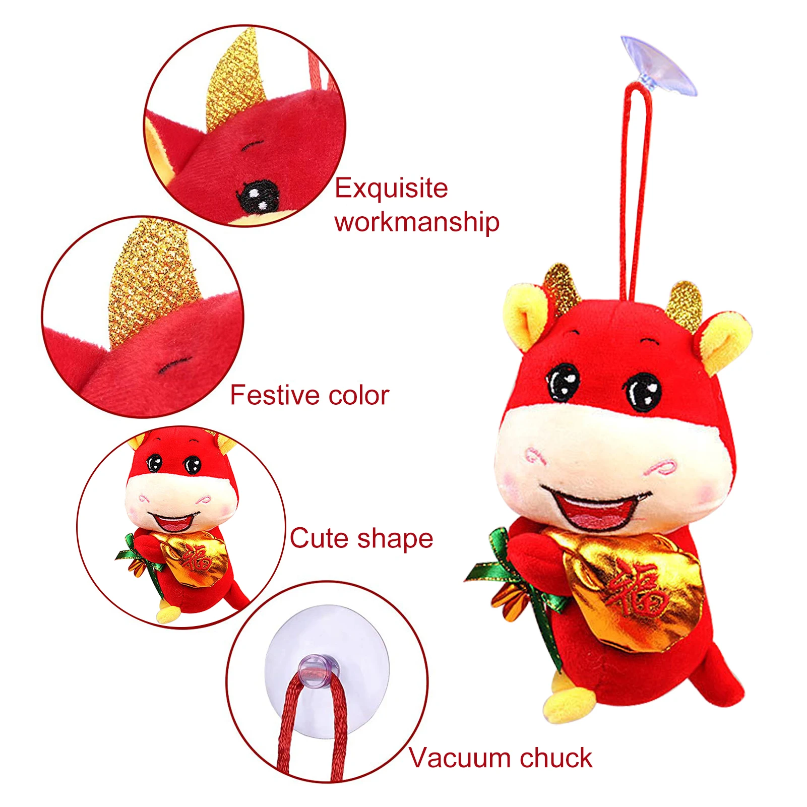 

2021 Chinese New Year Mascot Red Ox Pendant Good Luck Ornament Home Decorations Gift for Friends Childrens